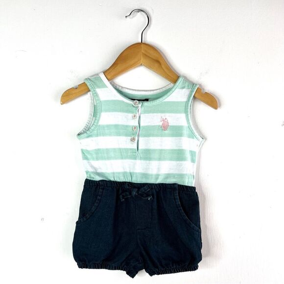 U.S. Polo Assn Green Striped Romper - Picture 1 of 5